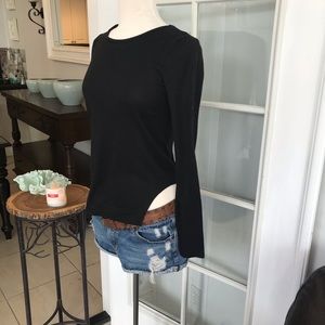 Sexy black Crewneck cut out detail sweater shirt